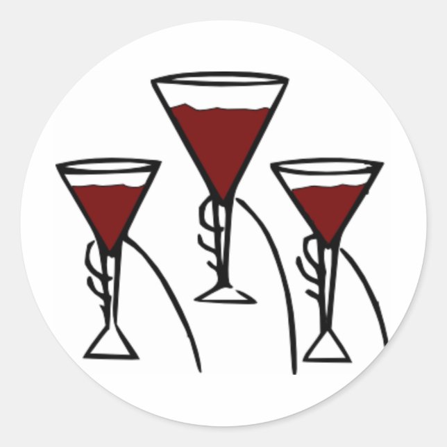 Three Wine Glasses in Hands Cartoon Runder Aufkleber (Vorderseite)