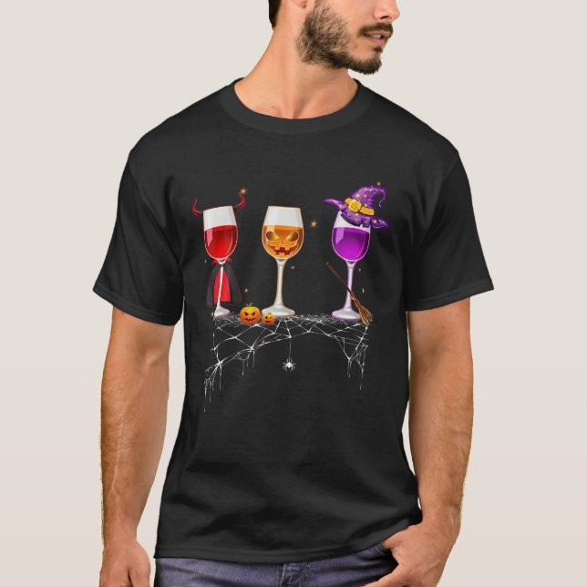 Three Wines Glasses Costume Pumpkin Devil Hexe Ha T-Shirt (Vorderseite)