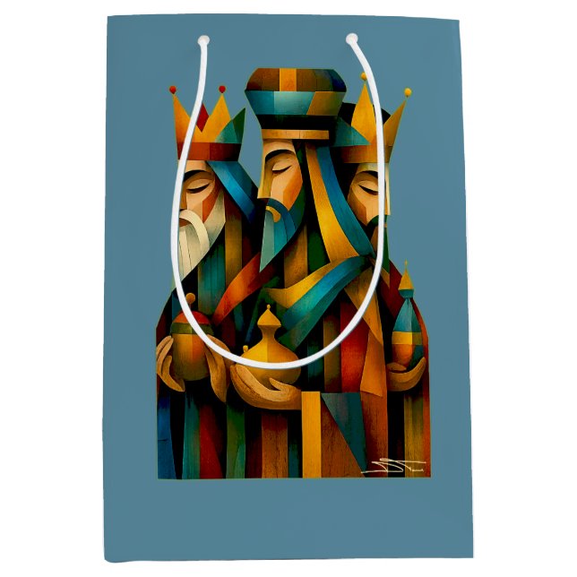 Three Wise Men Abstract Nativity Art Mittlere Geschenktüte (Vorderseite)