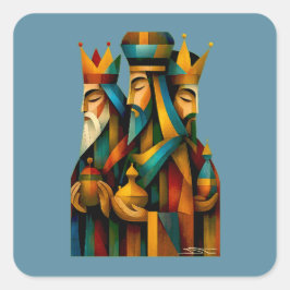 Three Wise Men Abstract Nativity Art  Quadratischer Aufkleber