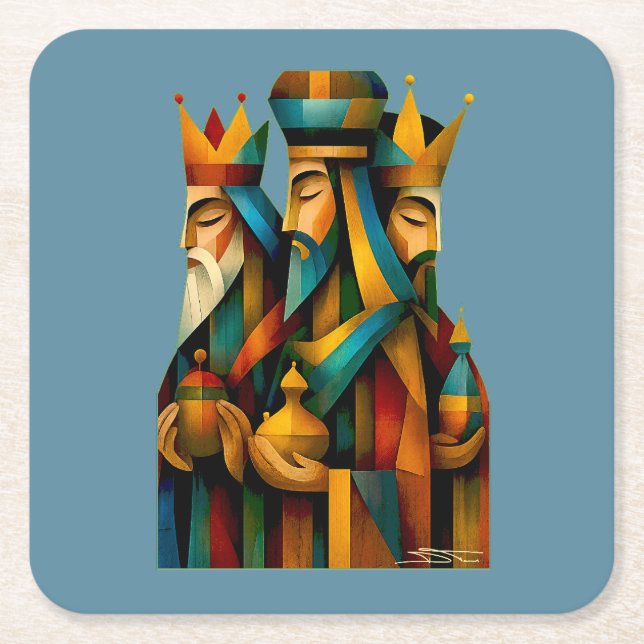 Three Wise Men Abstract Nativity Art  Rechteckiger Pappuntersetzer (Vorderseite)