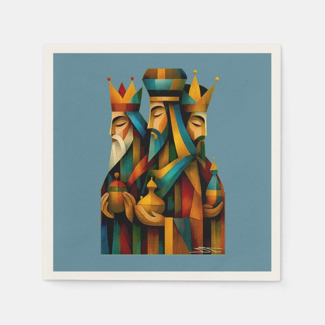 Three Wise Men Abstract Nativity Art  Serviette (Vorderseite)
