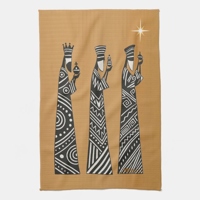 Three Wise Men Black & White Christmas Nativity Geschirrtuch (Vertikal)