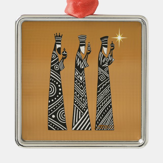Three Wise Men Black & White Christmas Nativity Ornament Aus Metall (Vorne)