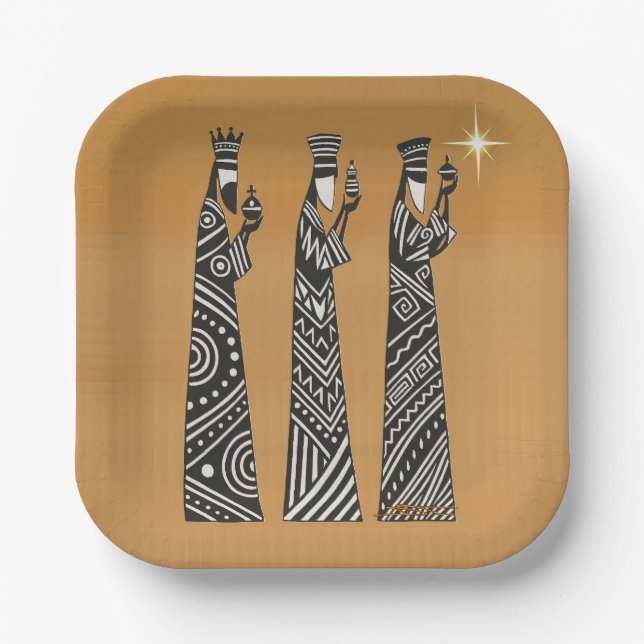 Three Wise Men Black & White Christmas Nativity Pappteller (Vorderseite)
