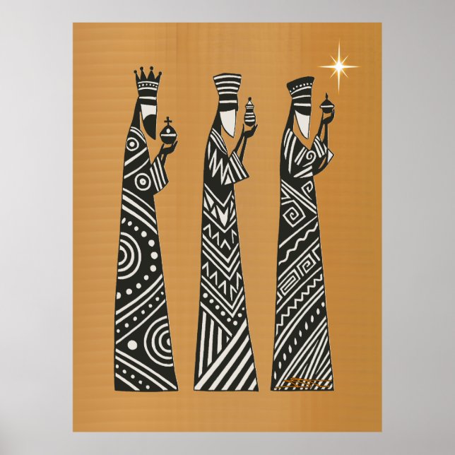 Three Wise Men Black & White Christmas Nativity Poster (Vorne)