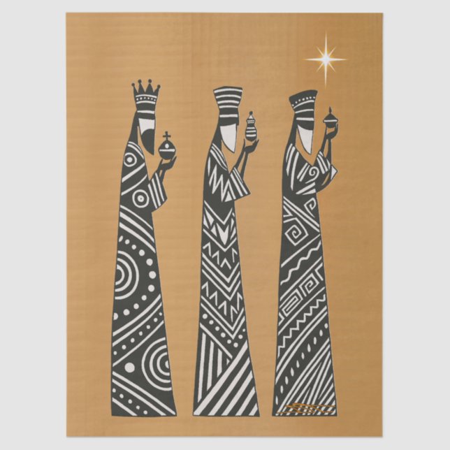 Three Wise Men Black & White Christmas Nativity Seidenpapier (Vorderseite)