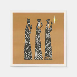 Three Wise Men Black & White Christmas Nativity Serviette