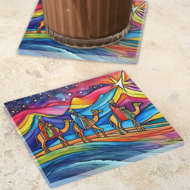 Three Wise Men Colorful Christmas Holiday  Glasuntersetzer (Von Creator hochgeladen)