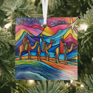 Three Wise Men Colorful Christmas Holiday Ornament Aus Glas