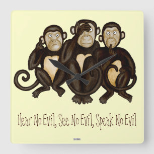 Three Wise Monkeys Quadratische Wanduhr