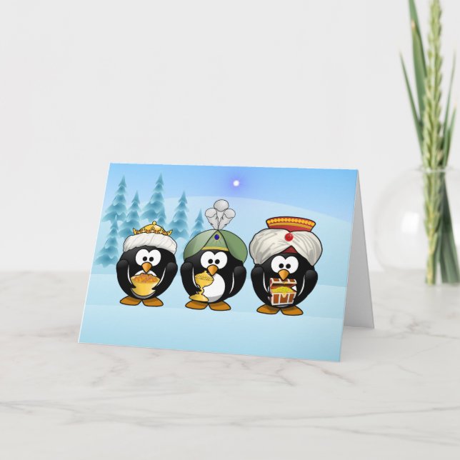 Three Wisemen Penguins Weihnachtskarte Feiertagskarte (Vorderseite)