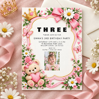 Three Years of Sweetness Birthday Photo Invitation Einladung