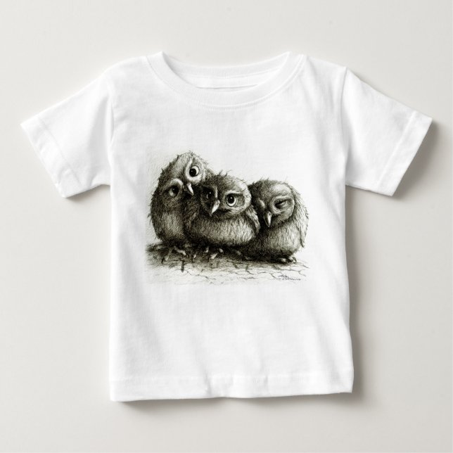 Three Young Cute Owls Baby T-shirt (Vorderseite)