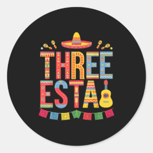 Threeesta 3. Geburtstagsfeier Sombrero mexikanisch Runder Aufkleber