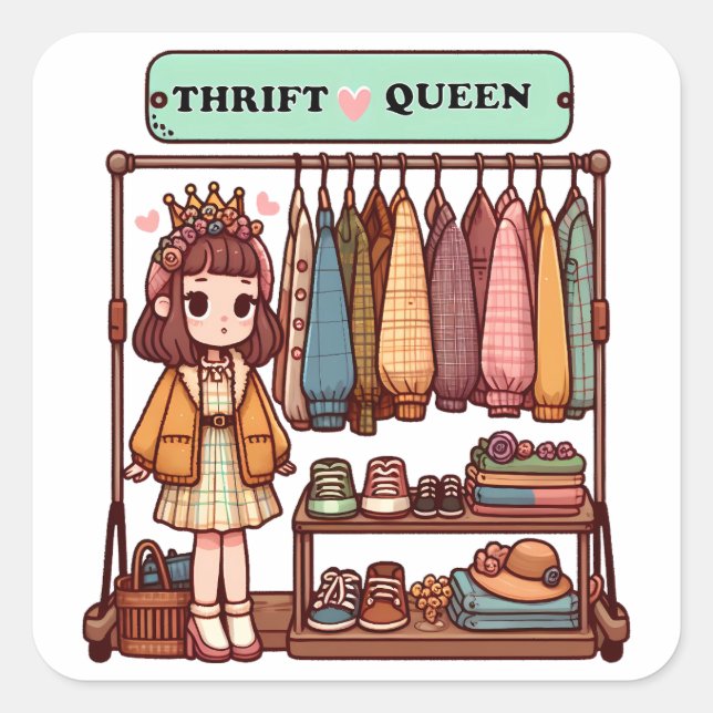 Thrift Queen Quadratischer Aufkleber (Vorderseite)