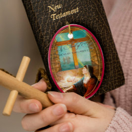 Thrill of Hope Burgundy Red Photo Merry Christmas Keramik Ornament