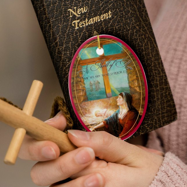 Thrill of Hope Burgundy Red Photo Merry Christmas Keramik Ornament (Elegant Thrill of Hope Burgundy Red 1 Photo Merry Christmas Ceramic Ornament Christian Xmas Gift)