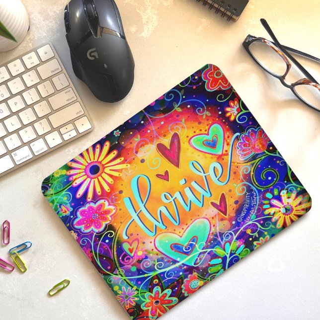 Thrive Inspirivity Colorful Heart Blume Fun Mousepad (Von Creator hochgeladen)