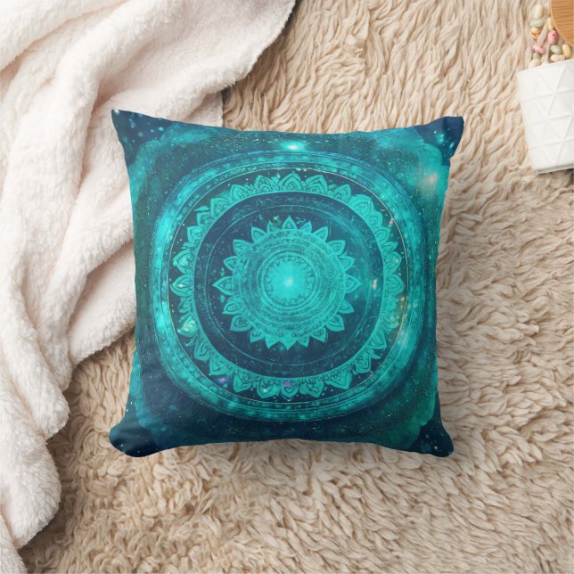 Throat Chakra Turquoise Mandala Kissen (Decke)