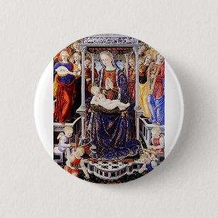 Thronende Madonna mit Kind und musizierendem Engel Button