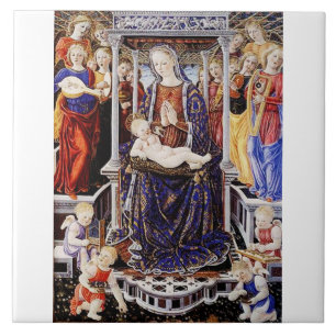 Thronende Madonna mit Kind und musizierendem Engel Fliese