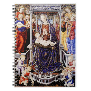 Thronende Madonna mit Kind und musizierendem Engel Notizblock