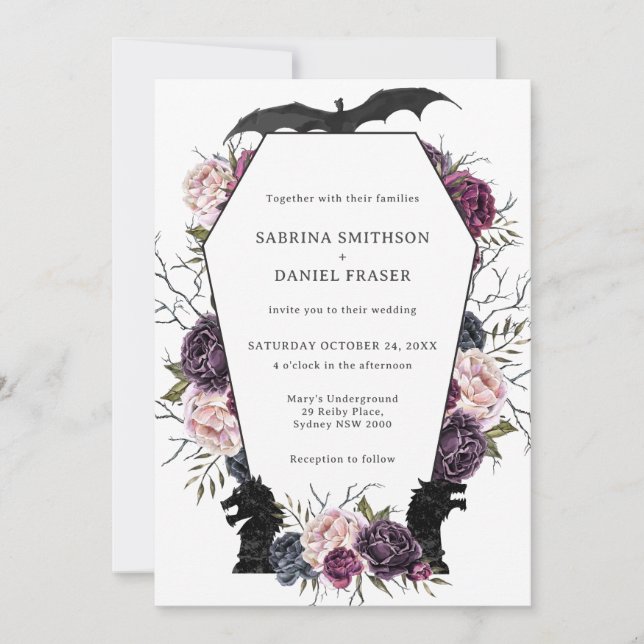 Thrones Dragon mittelalterliche gotische Hochzeits Einladung (Vorderseite)