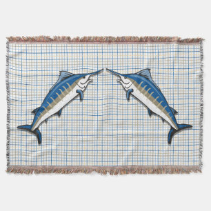Throw Blanket - Blue Marlin auf Kariert Decke