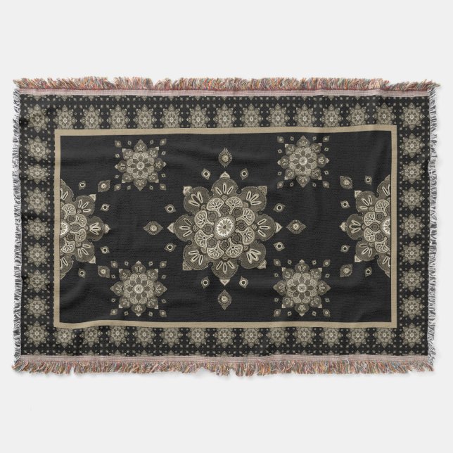 Throw Blanket Sepia Medallions auf schwarz Decke (Vorderseite)