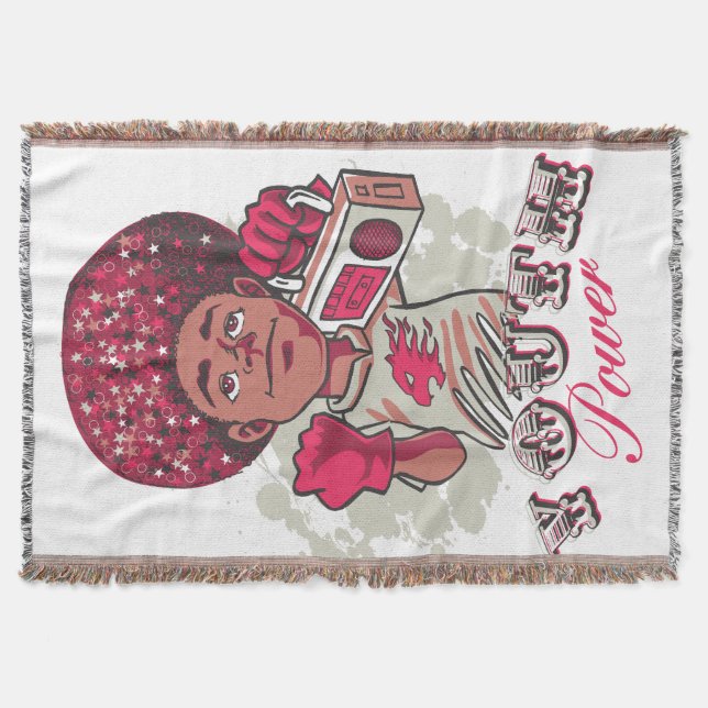 Throw Blanket – YOUTH Power Afro & Boombox Urban Decke (Vorderseite)