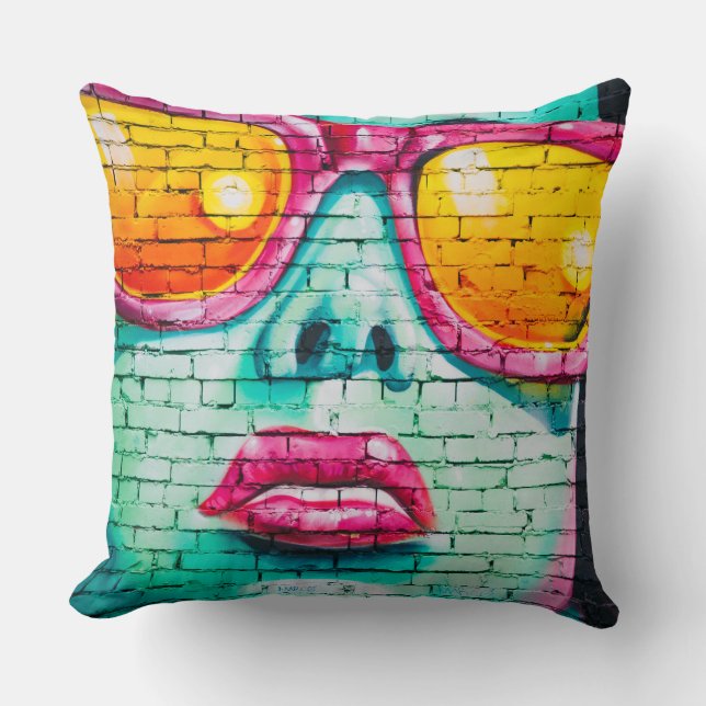 Throw Cushion - Lipstick Urban Street Art Kissen (Vorderseite)
