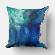 Throw Cushions - Alcohol Ink Art Blue Green