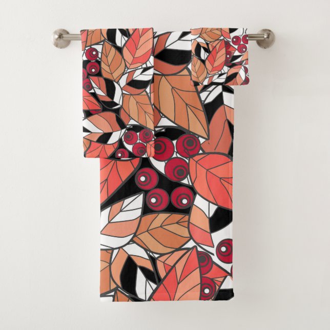 Throw Kissen Abstrakter Cartoon Blätter Beeren sch Badhandtuch Set (Insitu)