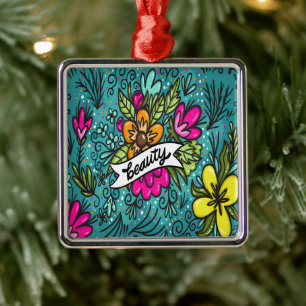 Throw Kissen Beauty mit Blume Ornament Aus Metall