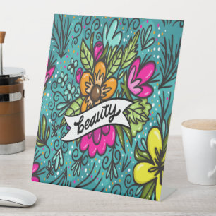Throw Kissen Beauty mit Blume Sockelschild