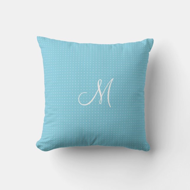 Throw Kissen Punkte weiß Türkis Custom Monogram (Vorderseite)