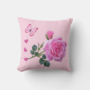 Throw Kissen Rosa Rose Bläschen Schmetterlingsherz