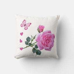Throw Kissen Rosa Rose Bläschen Schmetterlingsherz