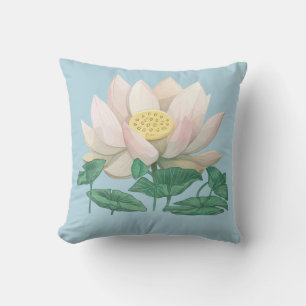Throw Kissen,"Serene Lotus on Powder Blue" Kissen
