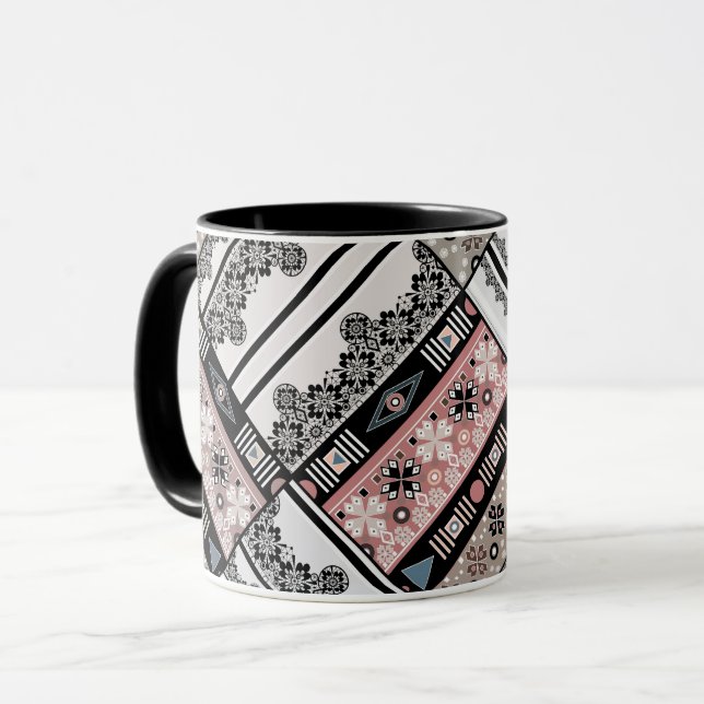 Throw Kissen Tribal Ethno traditionell geometrisch Tasse (Vorderseite Links)