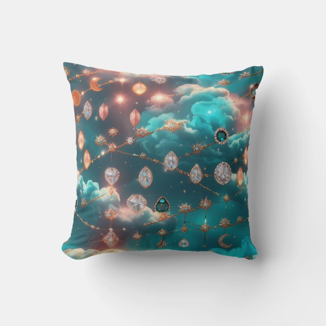 Throw Pillow - Aquamarine Diamond Celestial Moon Kissen (Vorderseite)