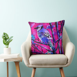 Throw Pillow Blue Jay Whimsical Abstrakt Pink Kissen