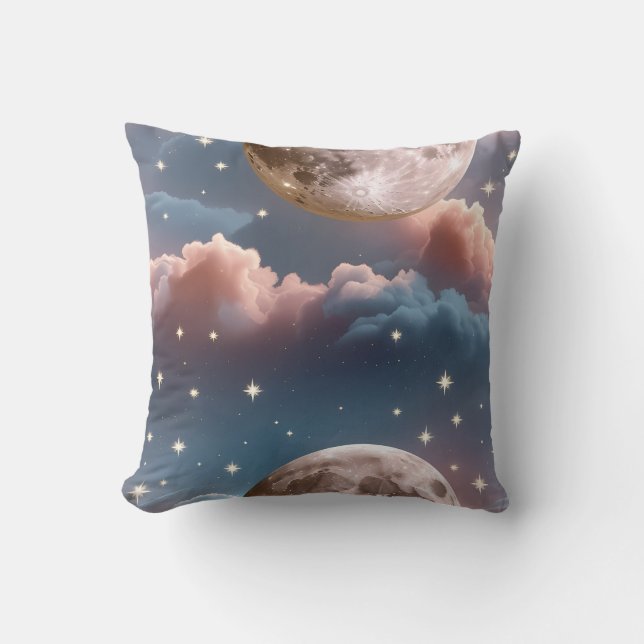 Throw Pillow - Blush Peach Sky Blue Celestial Moon Kissen (Vorderseite)