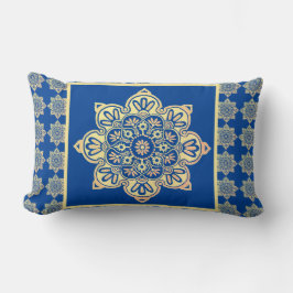 Throw Pillow Boho Medallion, Gold auf blau Lendenkissen
