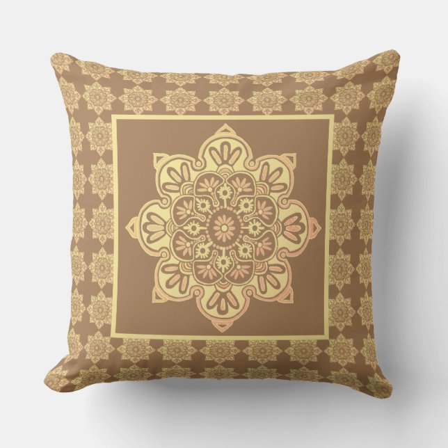 Throw Pillow Boho Medallion, Sonne auf Erden Kissen (Vorderseite)