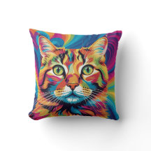 Throw Pillow Colorful Psychedelic Cat
