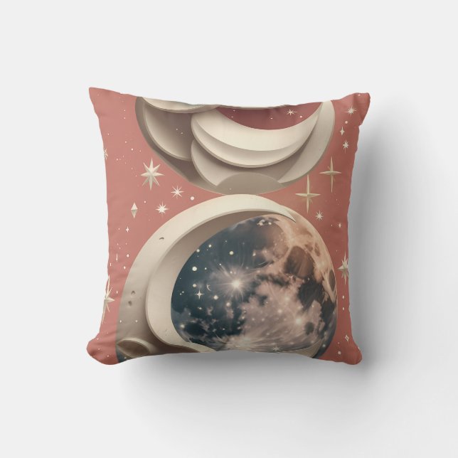 Throw Pillow - Coral Celestial Moon Kissen (Vorderseite)