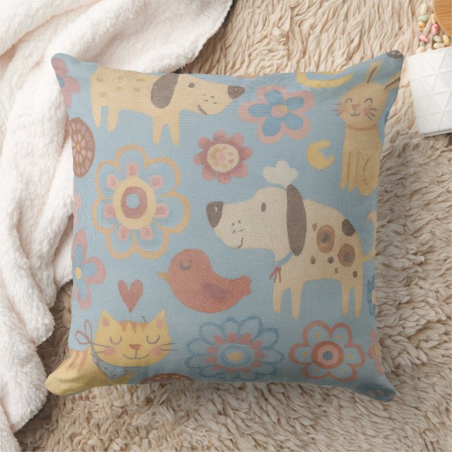 Throw Pillow - Dogs, Cats, Birds, & Flowers Design Kissen (Decke)