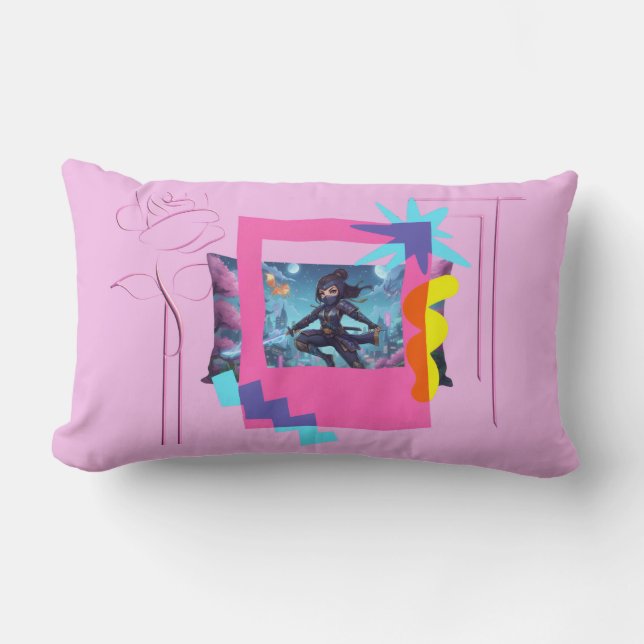 Throw Pillow Fantasy Ninja Girl: Mystic Adventures Lendenkissen (Vorderseite)
